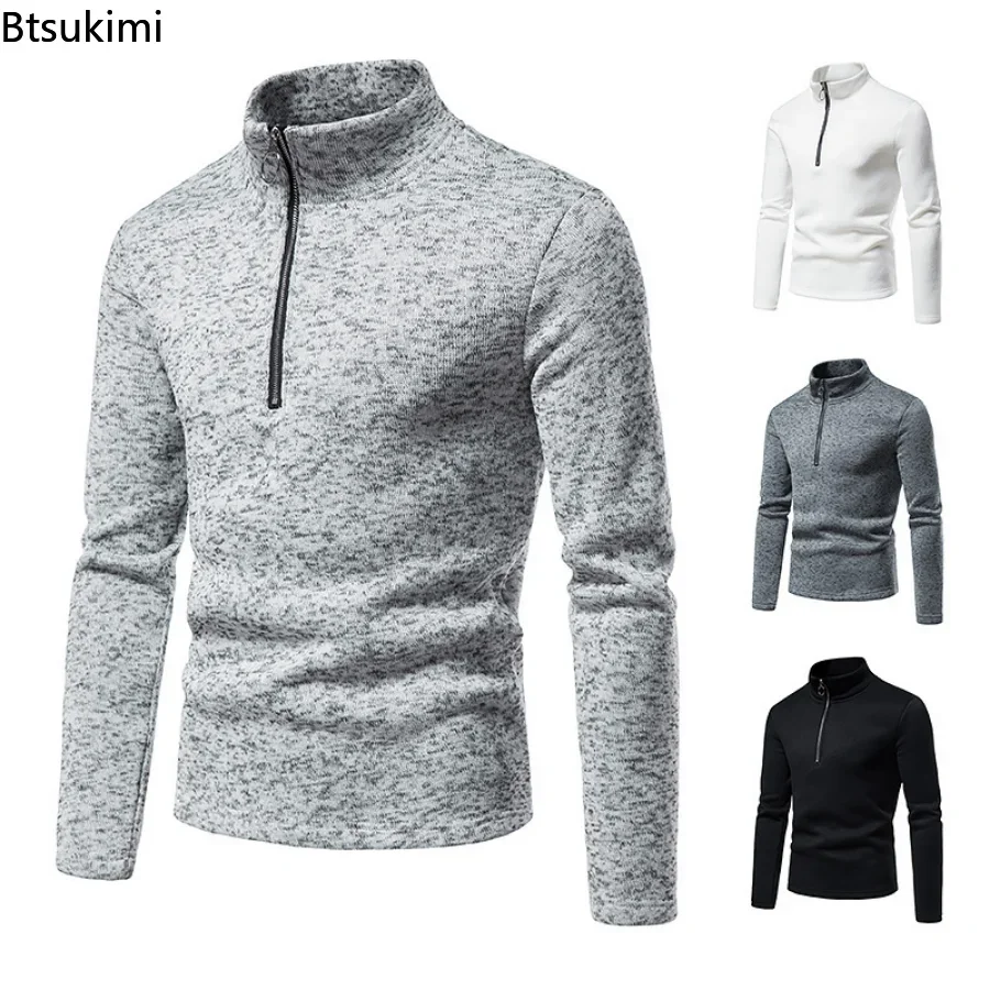 

2024 Men's Winter Warm Sweatshirt Zipper Turtleneck Warm Pullover Sweater Long Sleeve Solid Tops Daily Office Outwear Male Tops