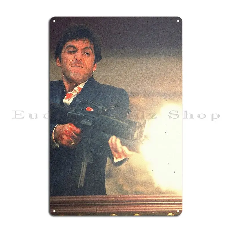 Scarface Tony Montana Shooting Metal Sign Wall Custom Design Decoration Home Wall Decor Tin Sign Poster