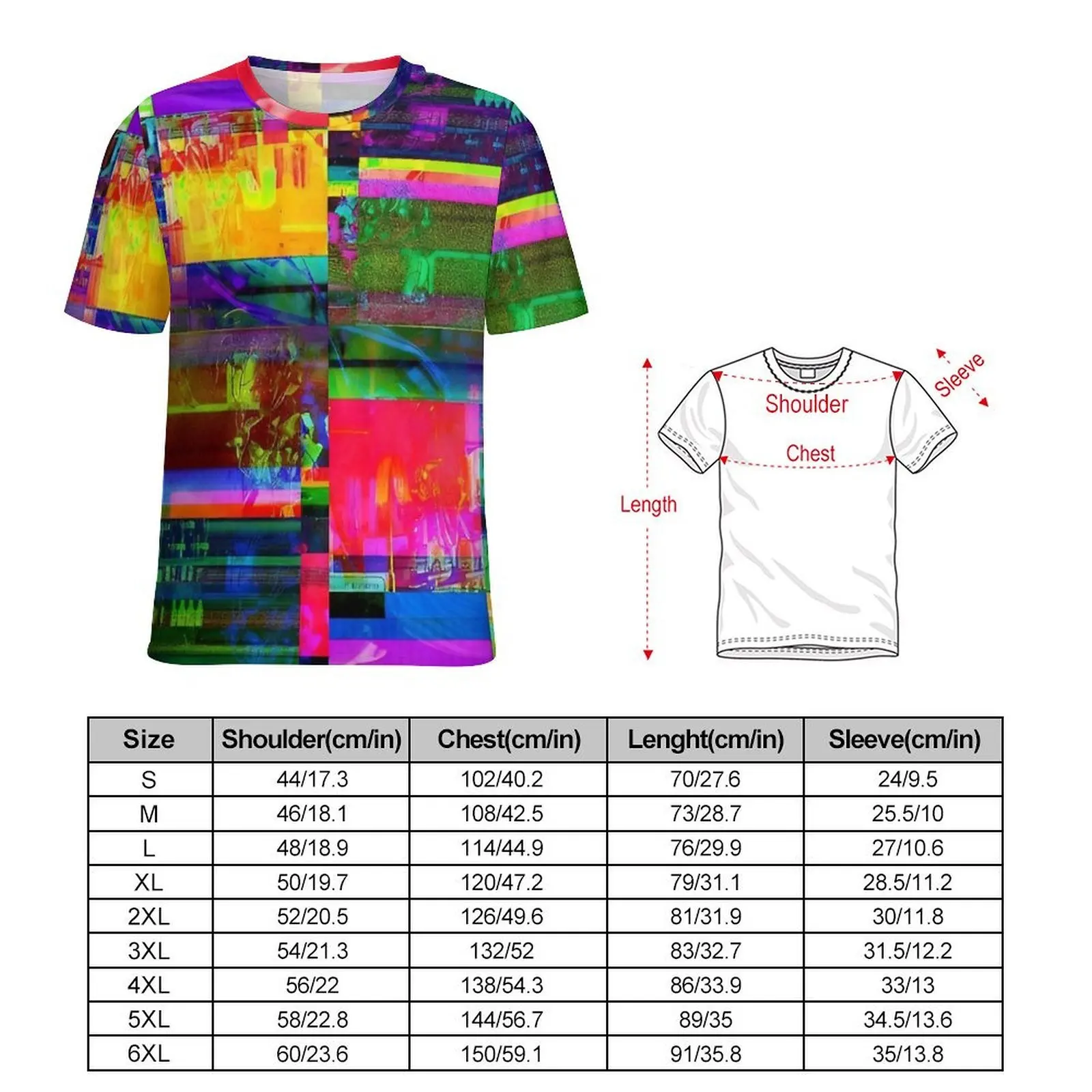 Color Glitch Block Print T Shirt Men  Basic T-Shirts Summer Fashion Tees Short Sleeve Custom Oversized Clothes