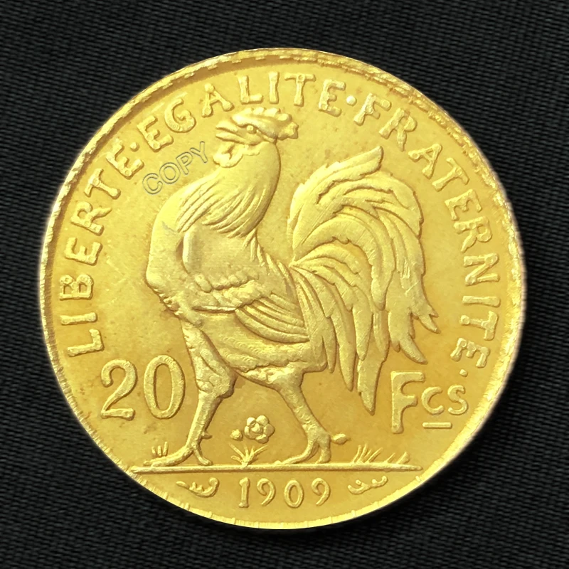 French 1909 Statue of Liberty 20 franc Gallic chicken gold commemorative coin, collectible replica medal, home decoration gift