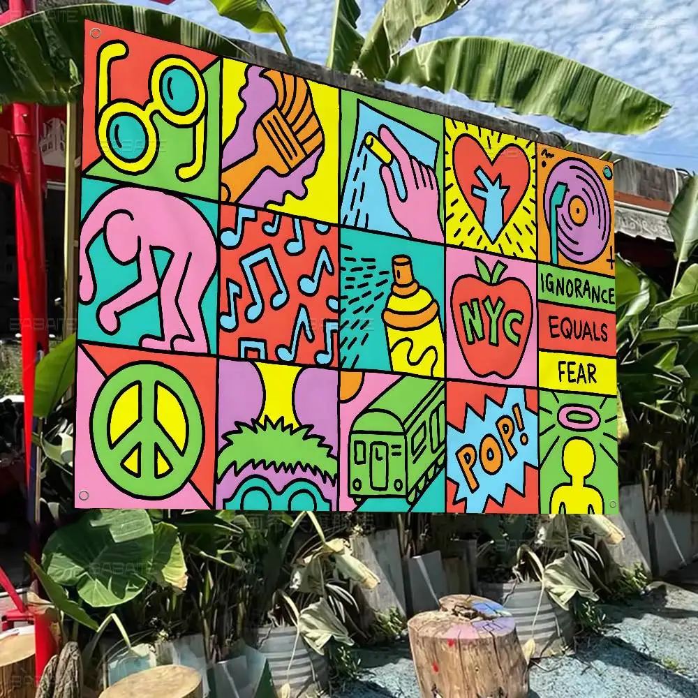 لافتة ديكور منزلي لغرفة الخيال العلمي الكبير مطبوعة بعلم كبير من K-Keith art Haring #4