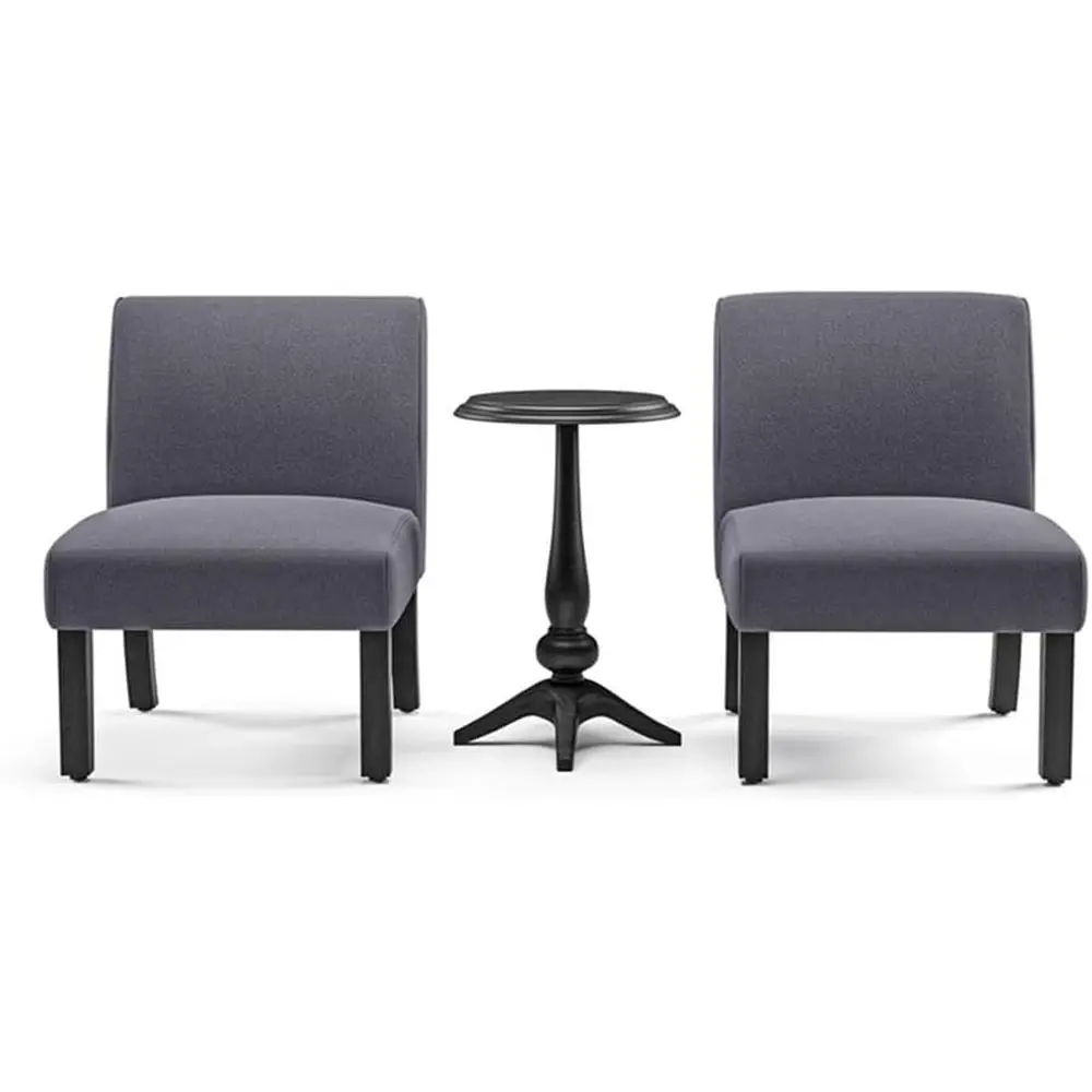 

Gray Upholstered 3-Piece Accent Table and Chair Set, MDF & Birch Wood, Transitional Style, Pedestal Table with Squared Back Chai