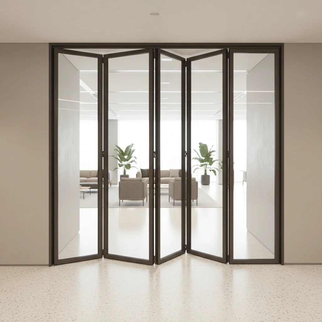 Minimalist Style Conference Room Accordion Folding Door Hidden Track Design Folding Doors Noise Reduction Fold Able Doors