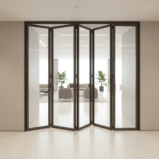 Minimalist Style Conference Room Accordion Folding Door Hidden Track Design Folding Doors Noise Reduction Fold Able Doors