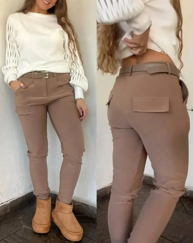 

Fashion Woman Trousers New 2025 Summer Women's Elastic Waist Padded Stretch Casual Calf Pants with Pocket