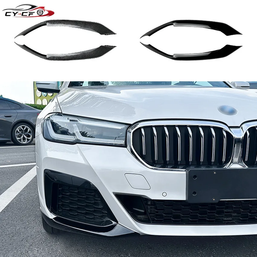 Carbon Fiber Look/Glossly black  Front Bumper Splitter Lip Canards Wrap Angle For BMW 5 Series  G30 G31 LCI M Sport 2021+