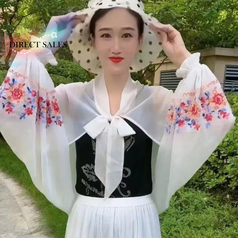 

Exquisite Breathable Flower Shawl Embroidered Polyester Sunscreen Scarf Chiffon Large Seaside Vacation Cloak Gift