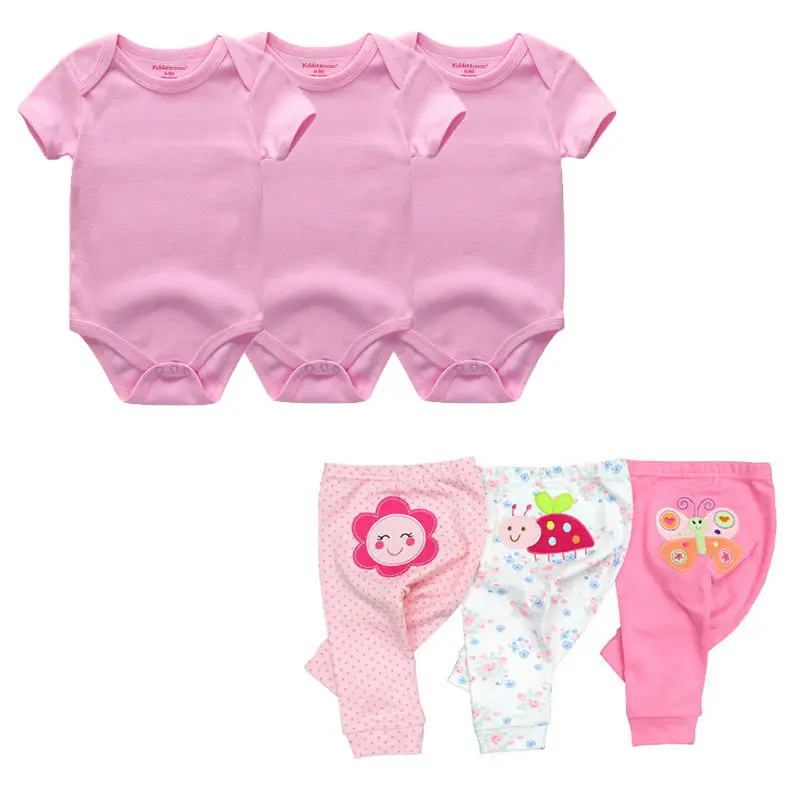 6Pcs 0-1Y Baby Outfit Bow Strawberry Star Stripe Floral Print All Season Soft Cotton Unisex Short Sleeve Bodysuit & Leggings Set