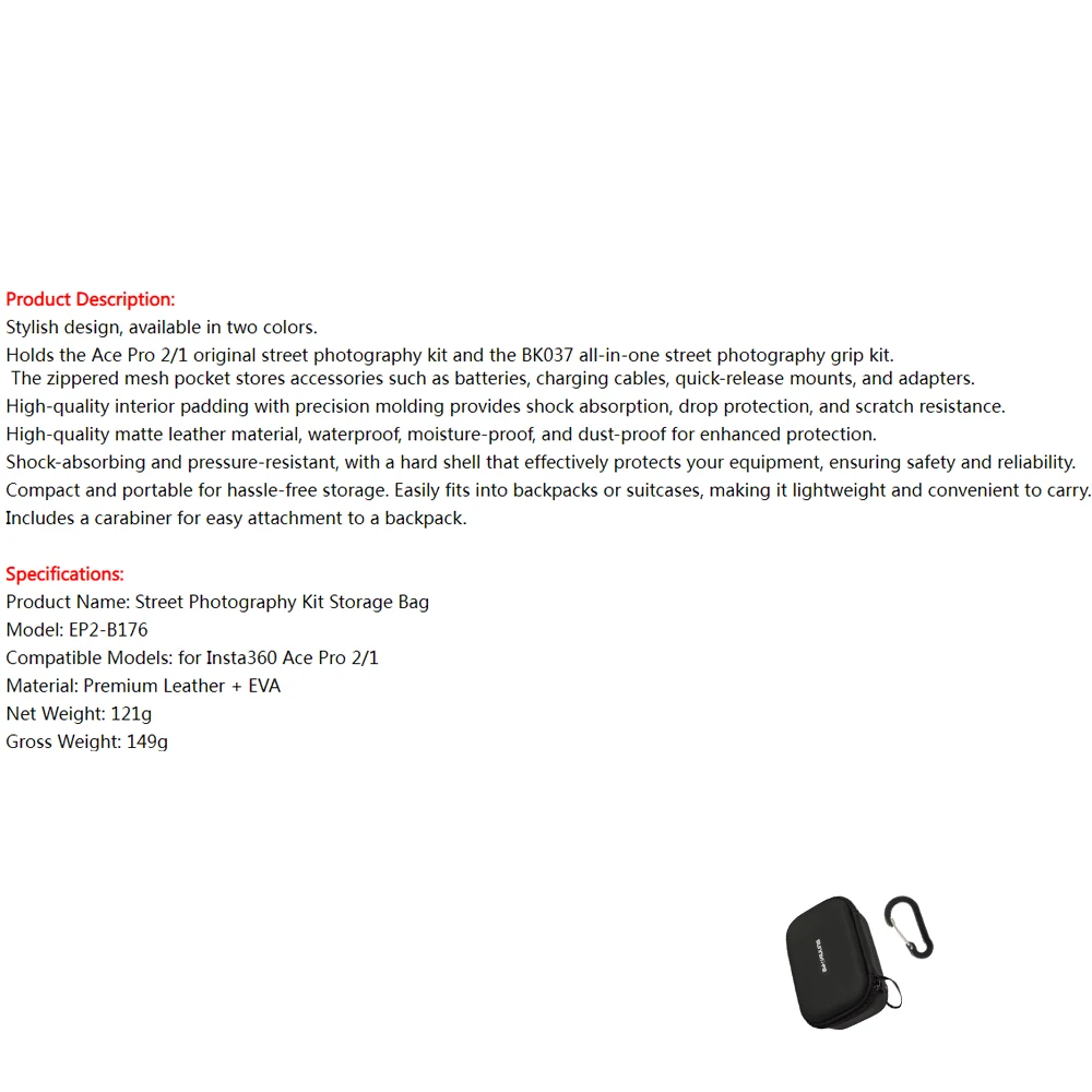 

Carrying Case for Insta360 Ace Pro2/1 Grip Kit,Can be Storage Camera, Grip, Batteries & Quickly Release Adapter and Accessories