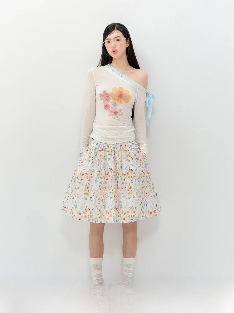 

Annatto Летняя солнцезащитная футболка Long Sve с цветочным принтом, женский топ с юбкой, комплект модного ансамблю для женщин