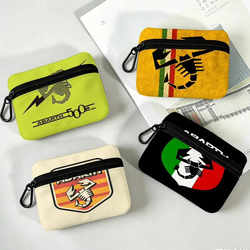 Italie Car Abarth logo Portable Mini Oxford Cloth Coin Purse With Carabiner Hook Zipper Key Card Earphone Storage Wallet
