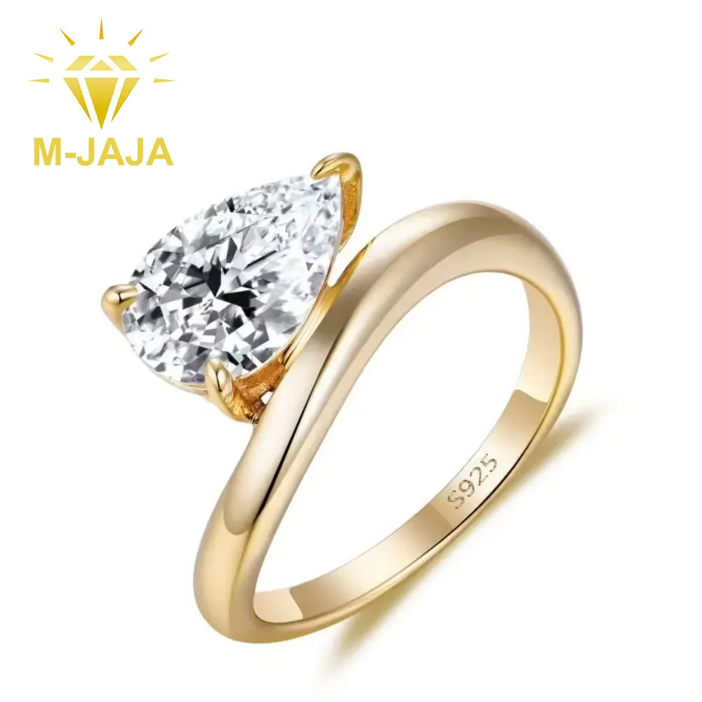 

M-JAJA Solitaire Moissanite Engagement Rings for Women 925 Sterling Silver Certified Ring 3ct Pear Cut D VVS1 Diamond Jewelry
