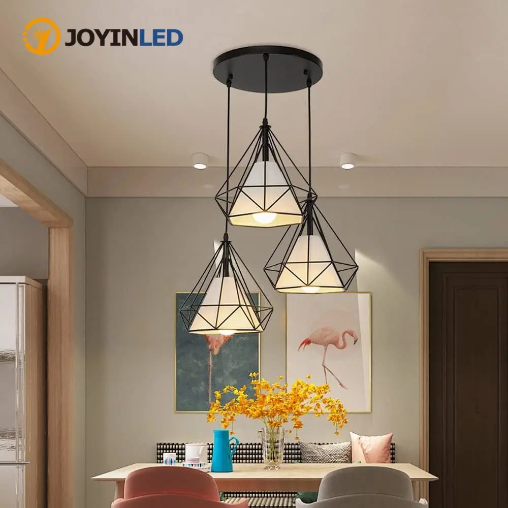 

Современная люстра-клетка из черного металла E27, потолочный светильник для гостиной, ресторана, магазина, бара, декор, 3 лампы, винтажный подвесной светильник