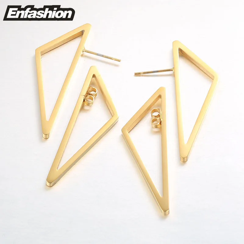 Enfashion Triangle Double Sided Earrings Stud Earring Gold color Earings Stainless Steel Earrings For Women Jewelry Brincos