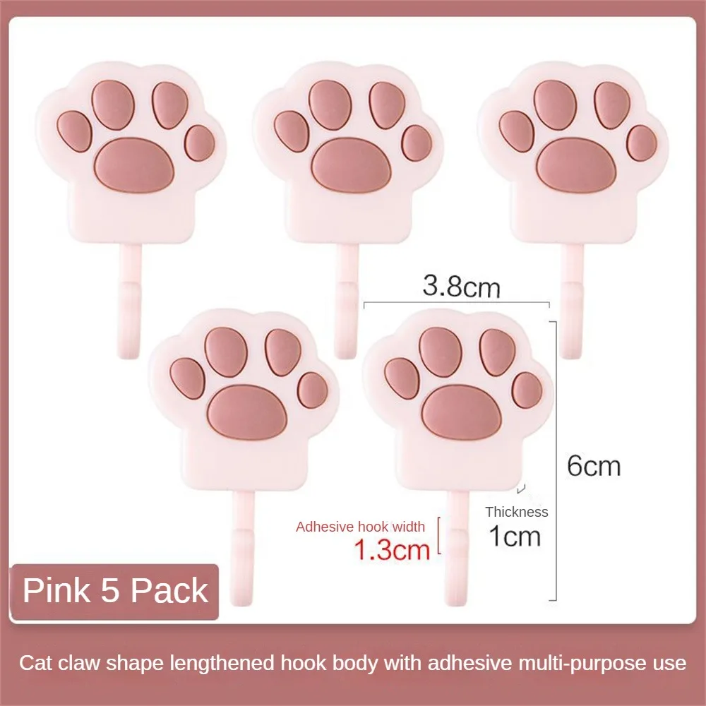 5pcs-set Hook Cartoon Cat Claw Hook Hanging Storage Cute Non-perforated Seamless Wall Hook Bathroom Dormitory Home Organization