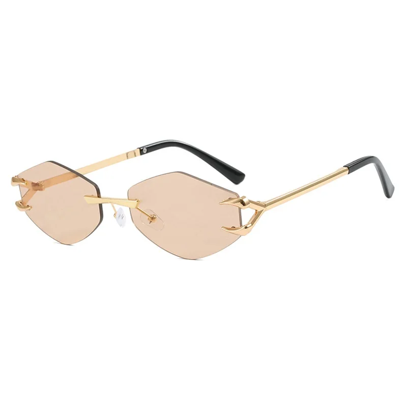 Gafas de sol cuadradas sin montura para hombre y mujer, lentes de sol de diamante, Retro, de diseñador de marca, UV400