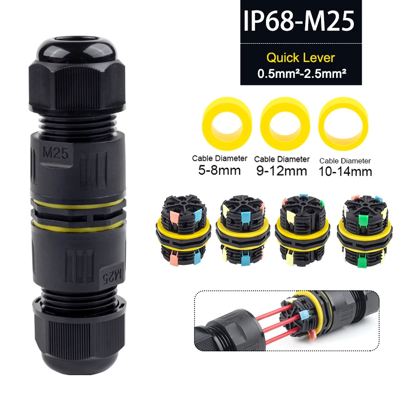 

IP68 M25 I Shaped 2/3/4/5 Pin Waterproof Terminal Quick Insertion Wire Cable Connector for Outdoor Electrical Light Junction Box