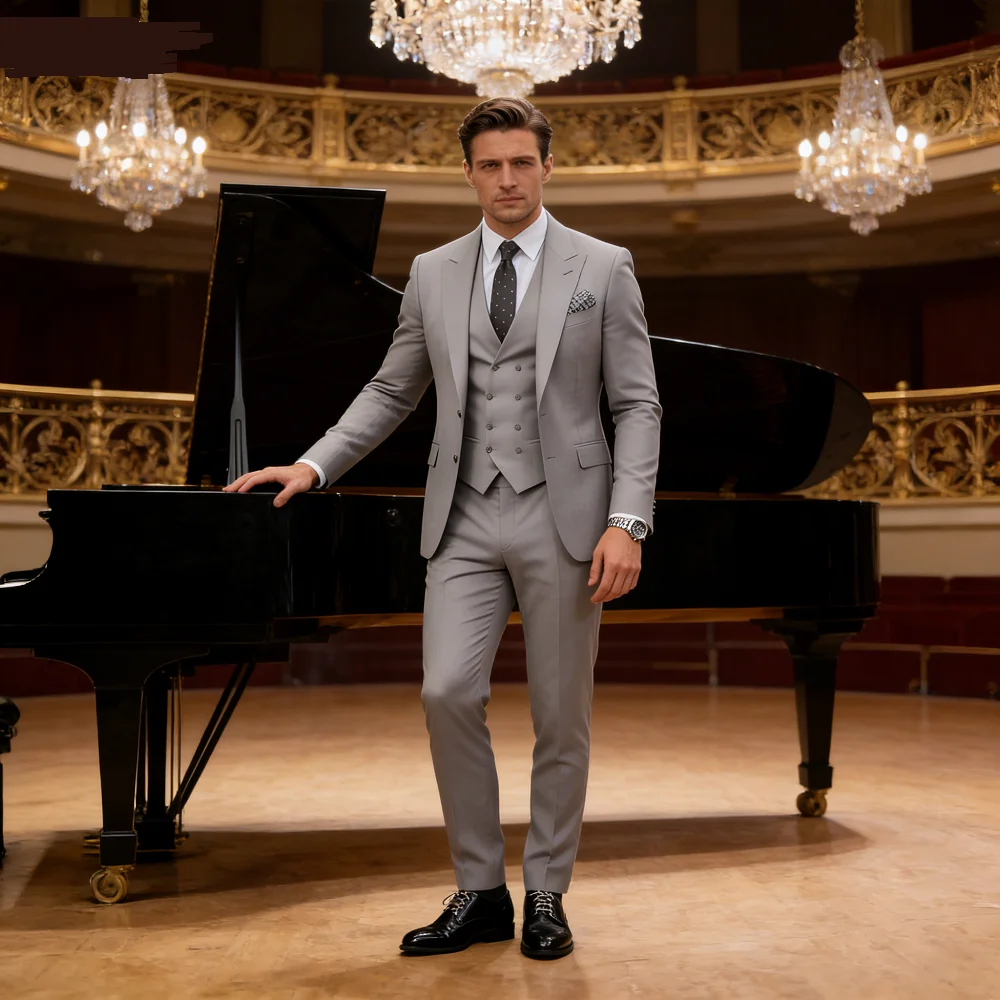 

Elegant Pink 3 Piece Slim Fit Men's Suits with Vest And Pants for Wedding Groom Tuxedo Prom Formal Male Party Business Blazer