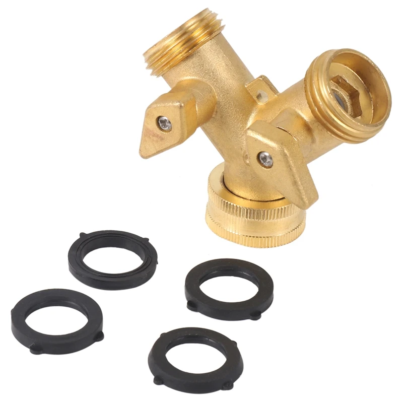 

Garden Hose Splitter 2 Way - Hose Y Splitter,Hose Faucet Splitter,3/4 Inch Brass Hose Adapter Connectors Shut Off Valve