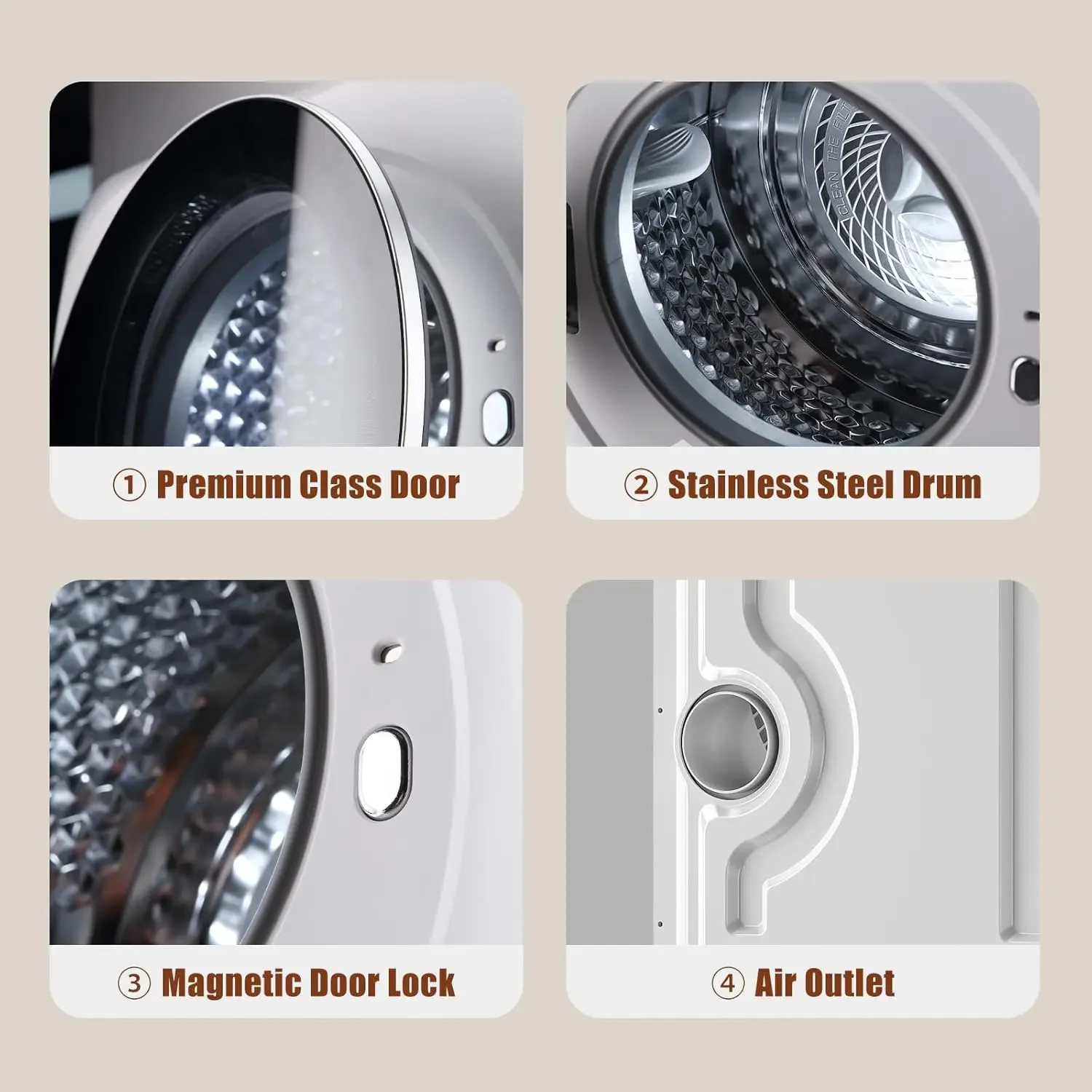 Suszarka, przenośna suszarka do ubrań 110 V 10 funtów z 5 trybami suszenia, wanna ze stali nierdzewnej, 1,5 cu.ft ładowana od przodu mini suszarka