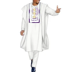Costumes traditionnels africains pour hommes, ensemble 3 pièces, chemisier, robe, pantalon, imprimé africain, patchwork, solide, document, WYN1255
