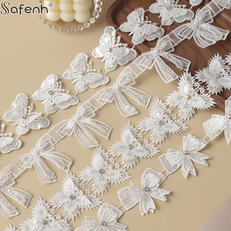 Patch con fiocco 3D Farfalla in pizzo Tessuto Strass Cucito Acc per abiti da sposa Abbigliamento Forniture artigianali fai da te Nastro decorativo floreale