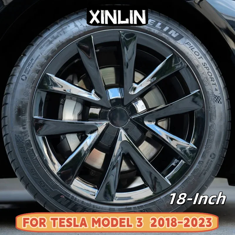 4PCS HubCap Car Replacement Performance Wheel Cover Cap Automobile Full Rim Cover Kits Part for Tesla Model 3 18 Inch 2018-2023