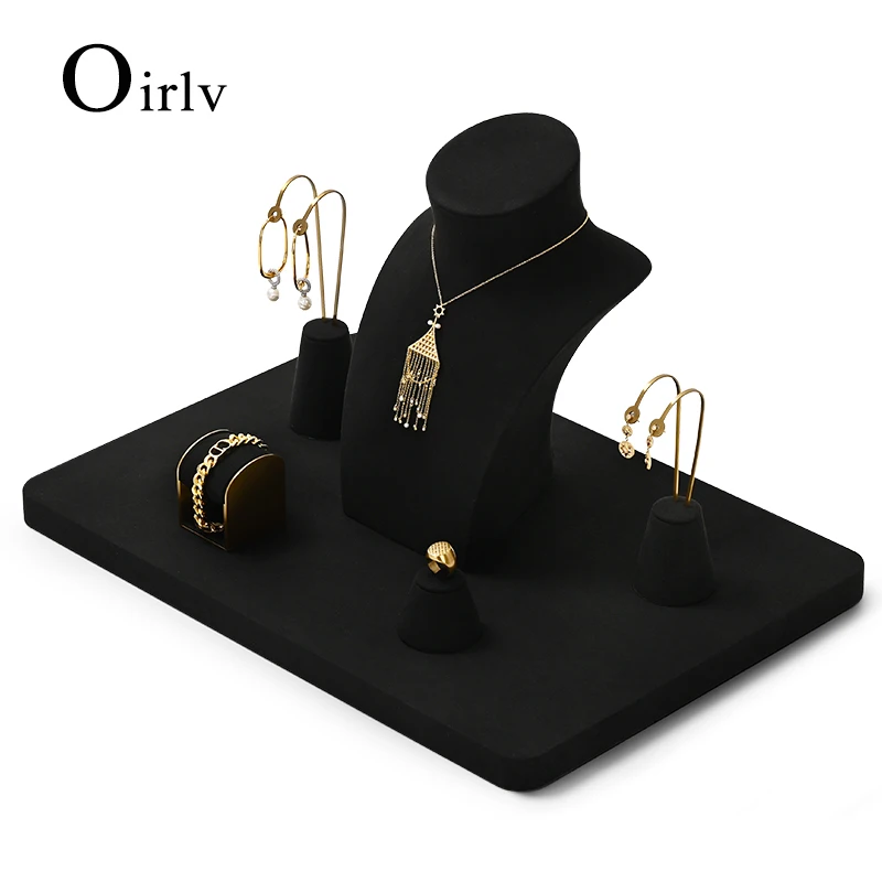 Oirlv Black Jewelry Display Set Shop Cabinet Display Props for Necklace Display Bust Watch Ring Earrings Bangle Decoration Rack