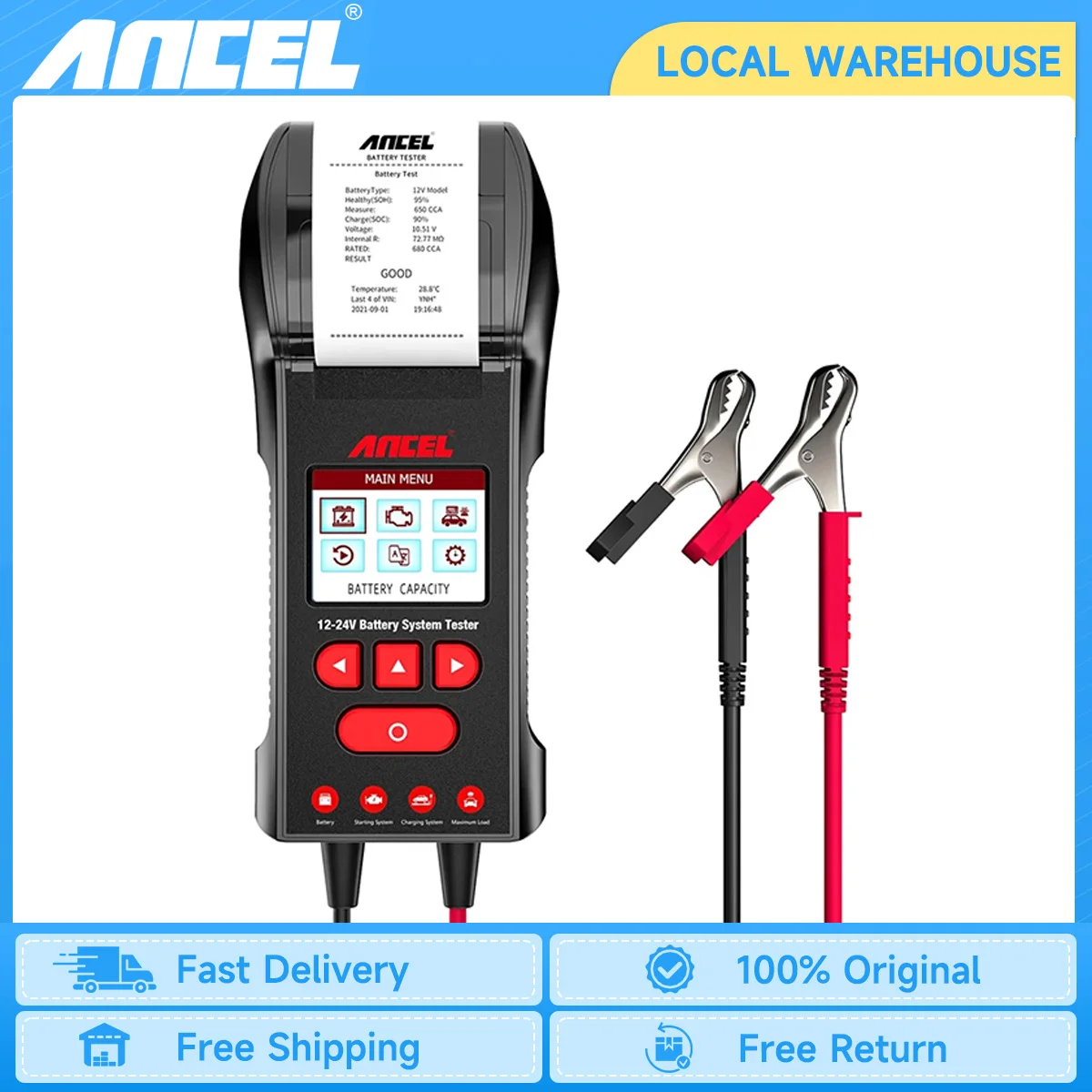 ANCEL BST600 12V/24V Car Battery Tester with Printer 100-2000CCA Battery Temperature Load Tester Cranking Charging System Test