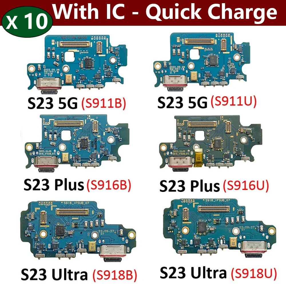 10Pcs, USB Charging Port Mic Microphone Dock Connector Board Flex Cable For Samsung S23 Plus Ultra 5G S911B S916B S918B