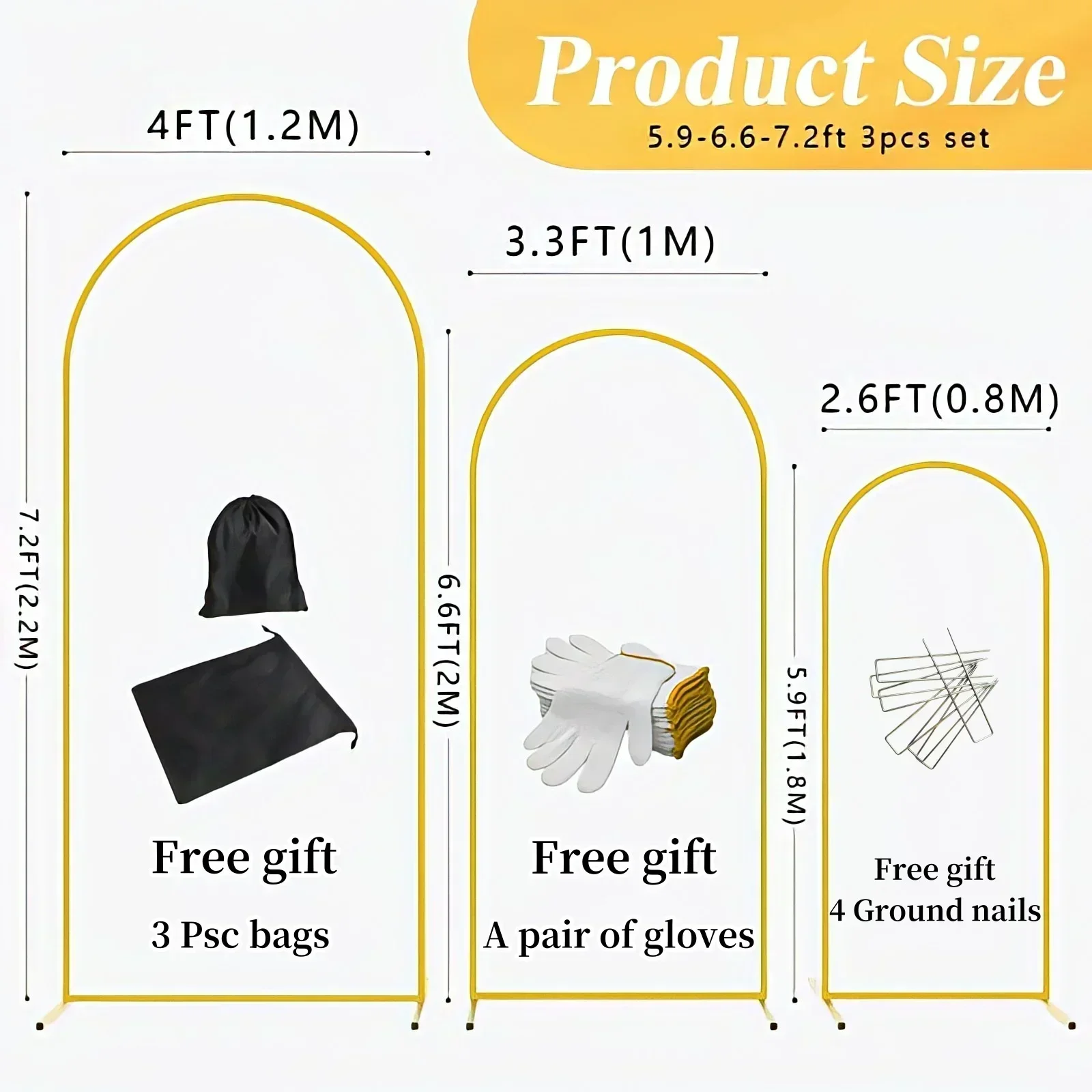 3Pcs Gold Metal Backdrop Arch Stands Wedding Decoration Party Supplies Balloon support Frames Birthday Photo Background Props