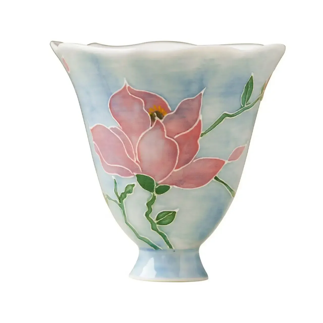 2Pcs 50MLFog Blue Hand-painted Magnolia Ceramic Teacup Master Cup Personal Tea Cup Kung Fu TeaSet Smell Tea Fragrance collection