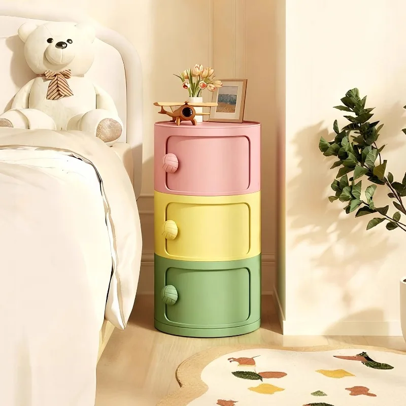 Bedside table Cream wind Children's free installation Creative storage Household bedroom Super narrow seam Multi-layer small she