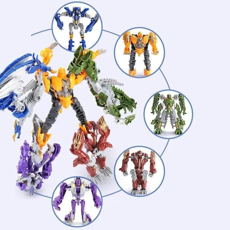 7 ''/18cm Dinosaur Combination Transformation 5 in 1 Mini Action Figure Toys Plastic Model Collection Toy Best Gift for Boys