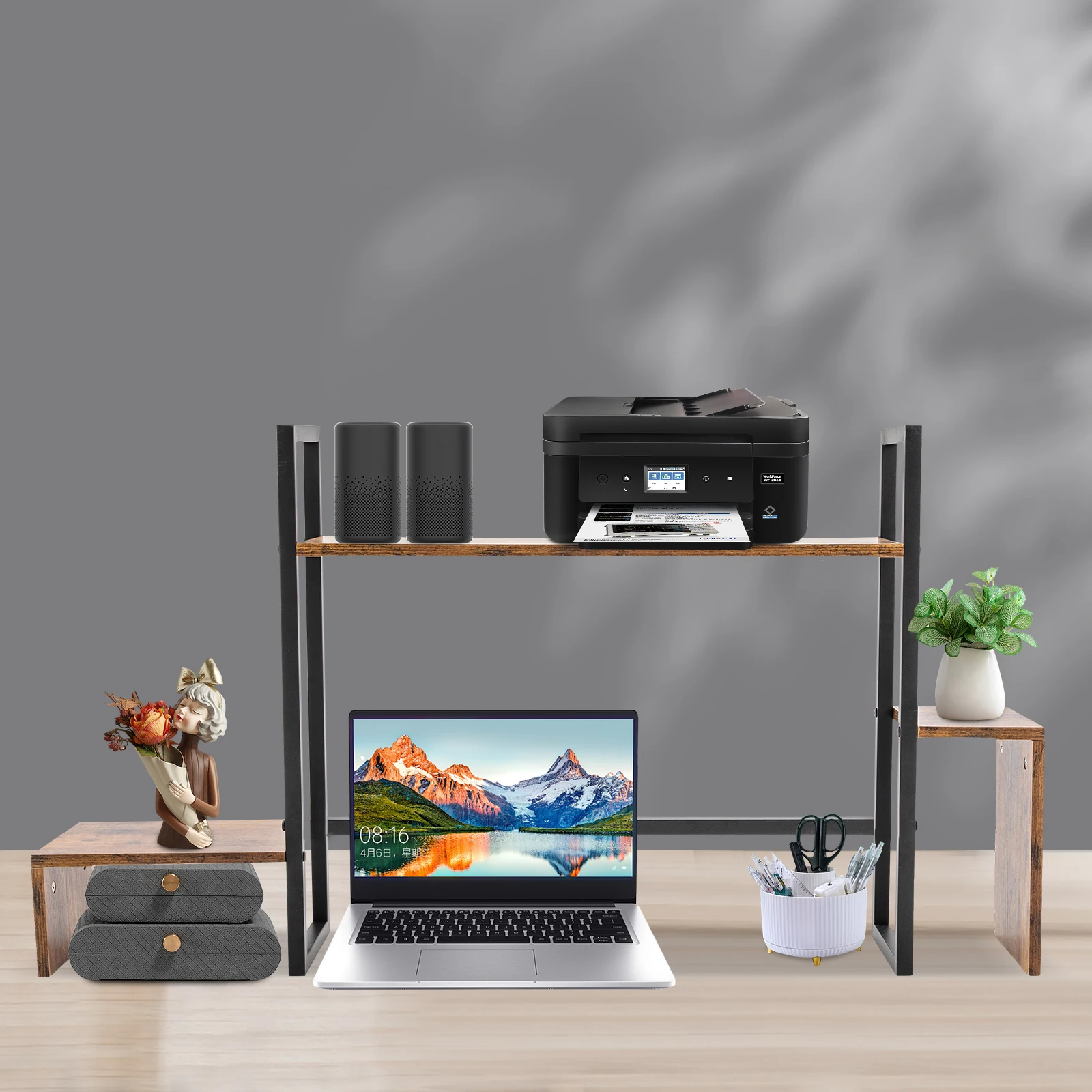 

Desktop Bookshelf Sturdy Space-Saving Organizer for Books and Office Elevated Storage Rack Booster Shelf
