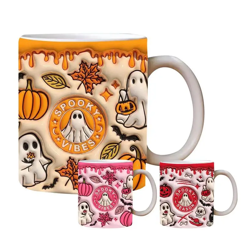 

Spooky Ghost Pumpkin Coffee Mug Halloween Goth Occult Witch Ceramic Tea Milk Mug Outdoor Work Camping Cups And Mugs