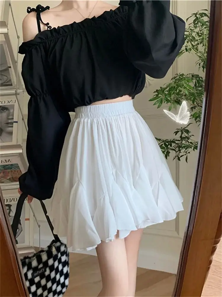 Branco verão plissado ort saia para mulher aline cintura alta outro material 00% outono 2024 novas senhoras premium faion saia