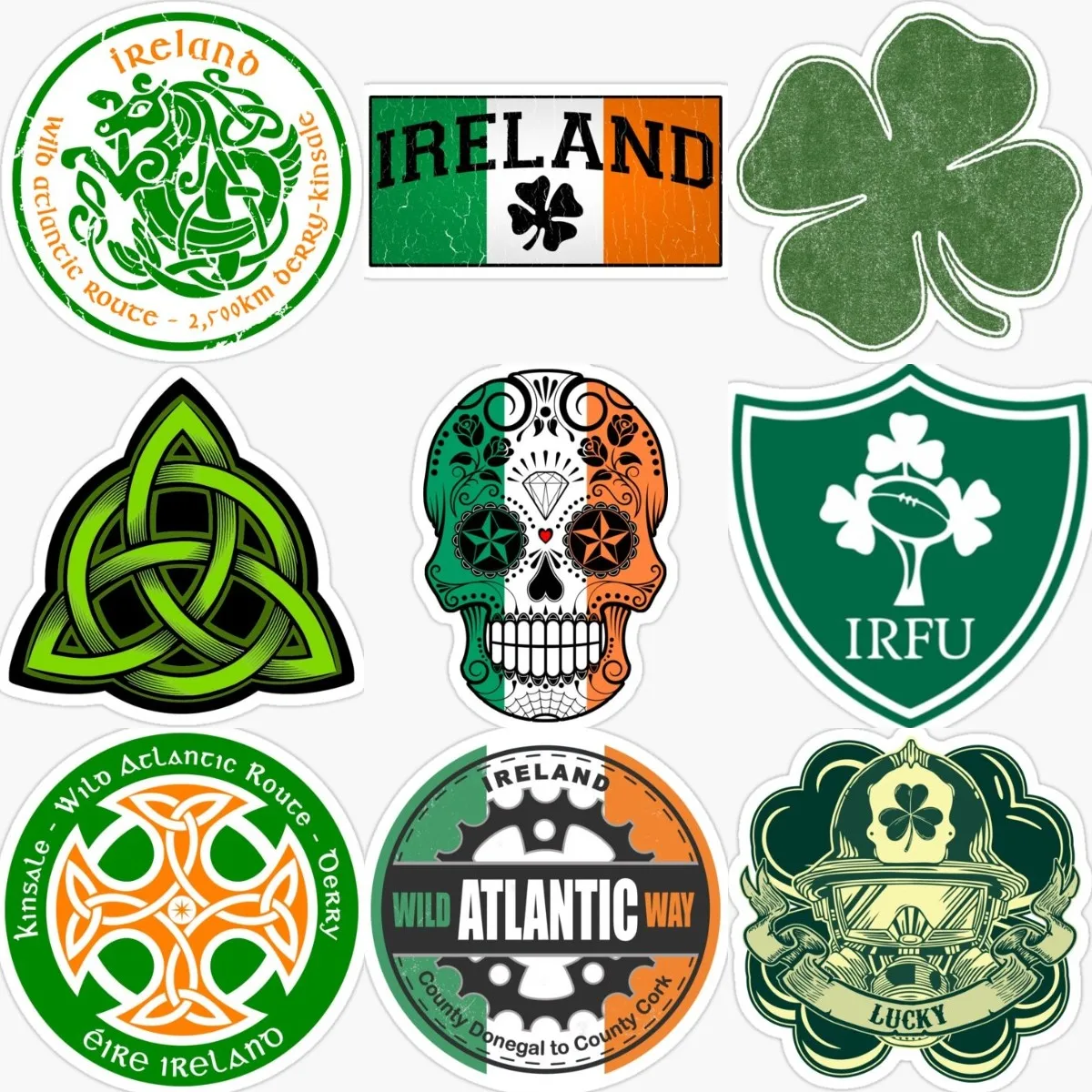 Ireland Flag Emblem Luck Clover Skull Stickers Motorcycle Bike Truck Car Window Helmet Racing Camper Off-road Decal Assecories