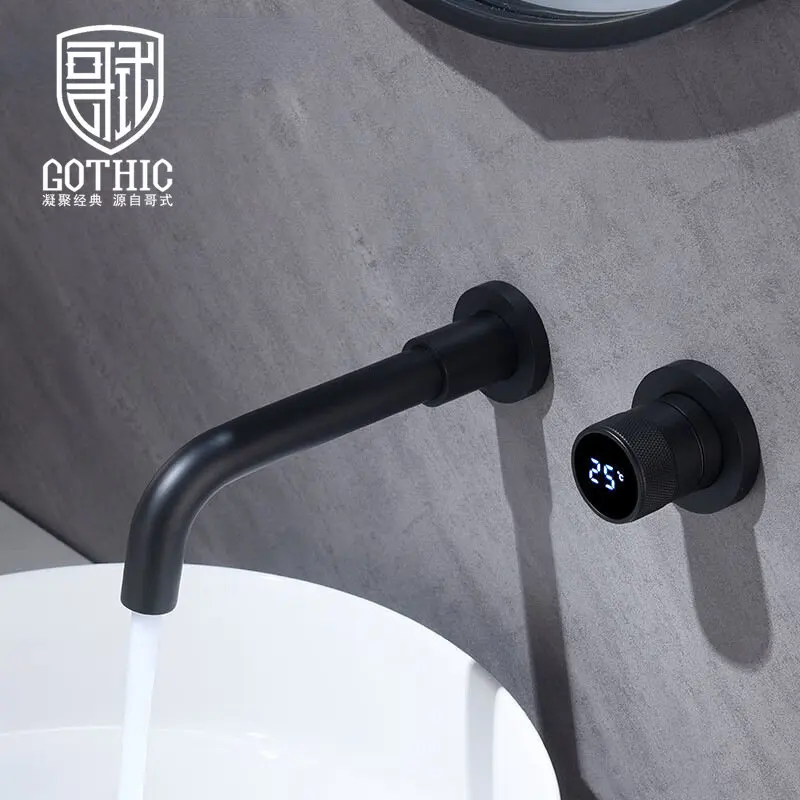 

Factory Direct Sales Concealed Basin Faucet Wall-Embedded Washbasin Digital Display Hot&Cold Water Tap Supercharged Brass Faucet