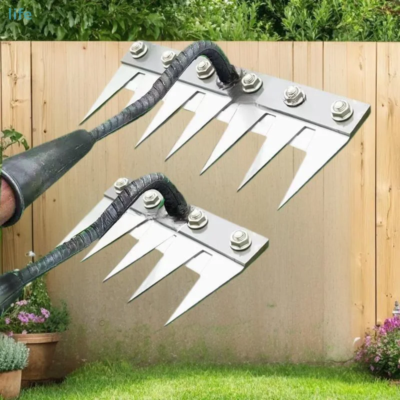 

5/6 Teeth Agricultural Rake Soil Loosening Weeding Tool Manganese Steel Garden Weeding Rake Multi-use Agricultural Straw Hoe
