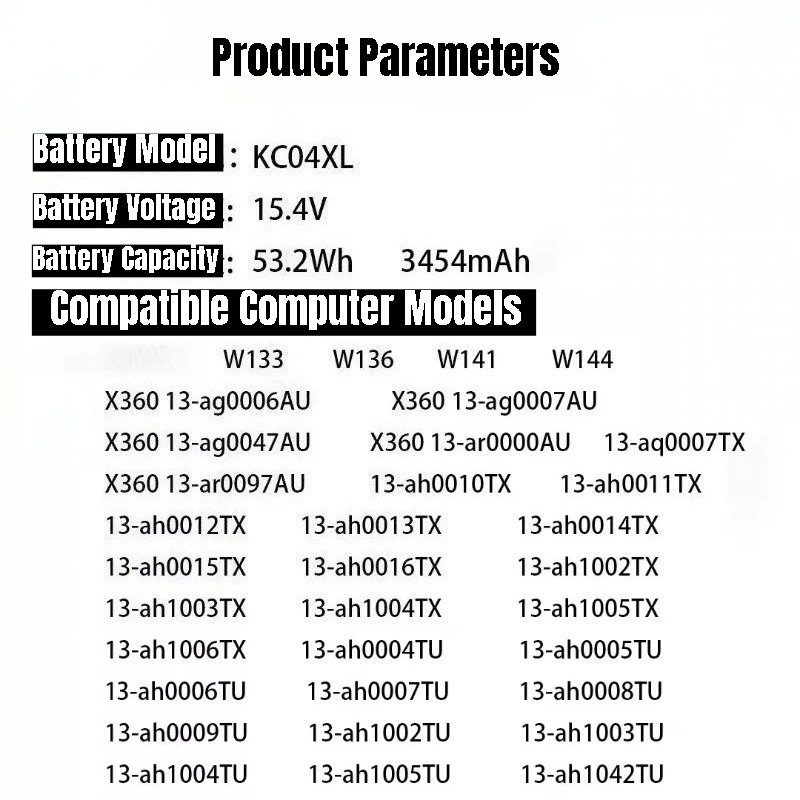 KC04XL Laptop Battery 15.4V 3454mAh For HP Envy TPN-W136 W133 W141 13-AH0001NW AH0003NE AH1507SA L08544-2B1 New High Quality