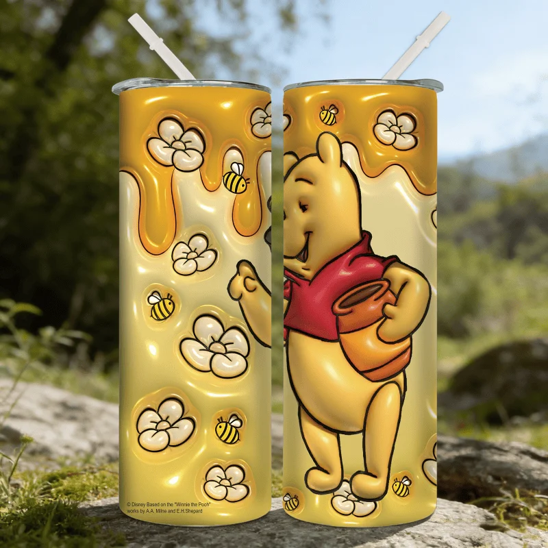 1pc 20oz Winnie the Pooh Holding a Jar of Honey Print Stainless Steel Tumbler Insulated Travel Coffee Mug with Lid & Straw - view 5