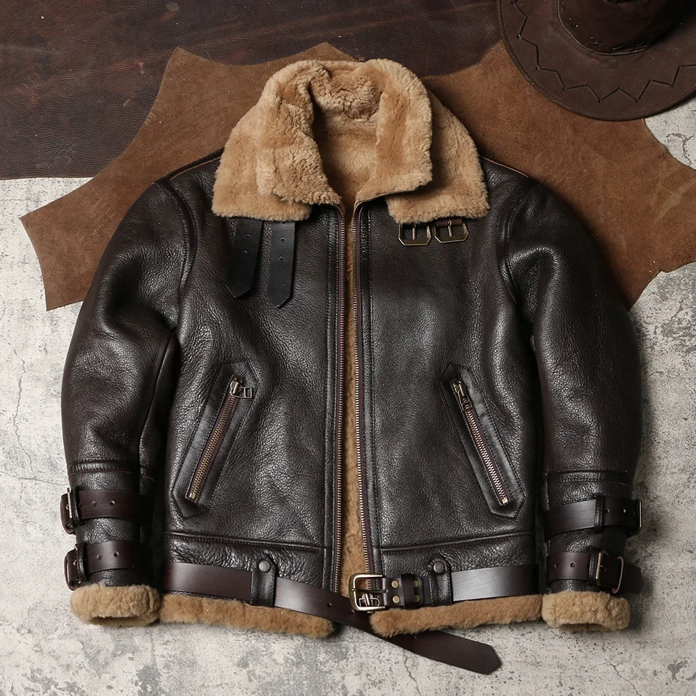 

Original Ecology Thickened Sheepskin Fur Integrated Detachable Double-layer Collar Slim Fit and Warm Leather Jacket