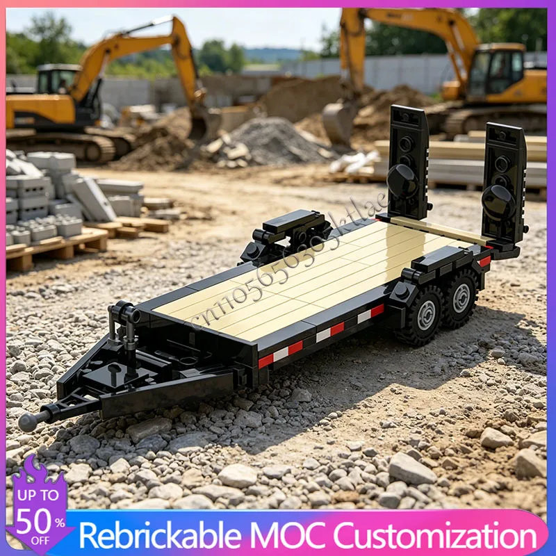 

198 PCS MOC City Engineering 16 Foot Heavy Cargo Flatbed Semi-trailer Model Technology Building Block Creative Children Toy Gift