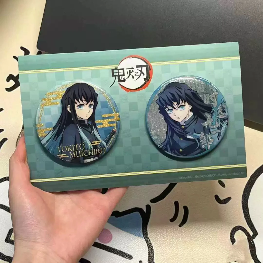 Anime Demon Slayer 2Pcs Badge Pins Set Kimetsu No Yaiba Mitsuri Shinobu Muichiro Cartoon Brooch Ornament Collectible Gift for view 6