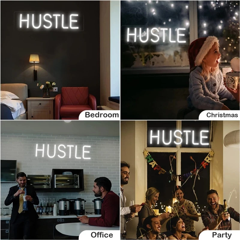 HUSTLE-señal de neón LED para pared, señal de neón para decoración de hogar, sala de estar, fiesta, regalo de vacaciones, lámpara de noche de neón