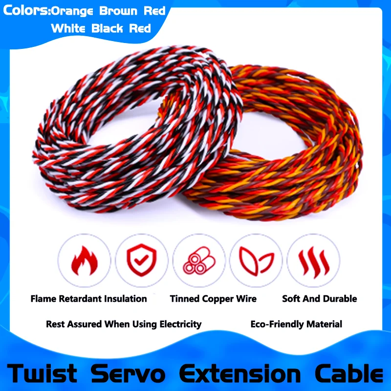

RC Airplane Accessories 3 Way JR Futaba Twisted Wire Lead 2/5/10m Cables Twist Servo Extension Cable 22AWG 26awg 30/60 Core