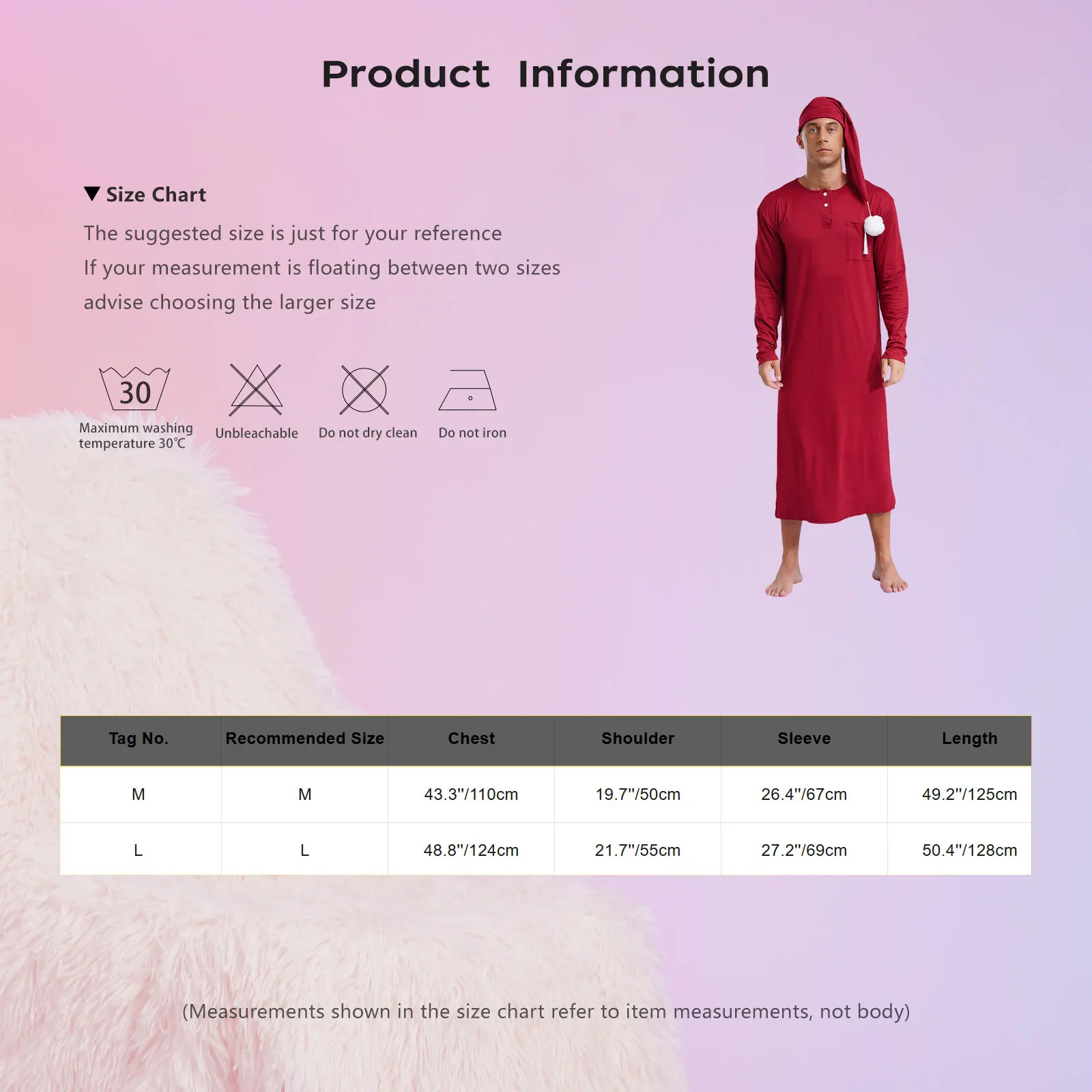 Mens Sleep Robe with Hat Round Neck Long Sleeve Long Robe Pointed Hat with Pom-pom Loose Loungewear Sissy Nightwear Sleeowear