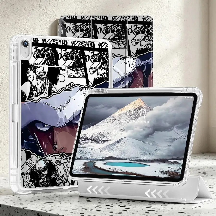 OnesPiece Cartoon Tablet Case For iPad 12th 10th Gen Air 8 M2 M3 3 9th 11th Mini 7 6 5 Pro 13 2025 2026 With Pen Slot Cover