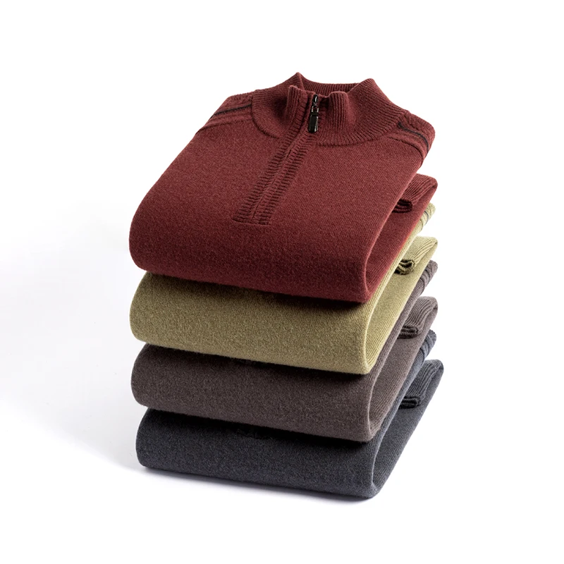 Top Quality Goat Cashmere Sweater for Men 2025 Winter Classic Zipper Warm Sweater Male Sheep Wool Clothes Pullover Jumpers